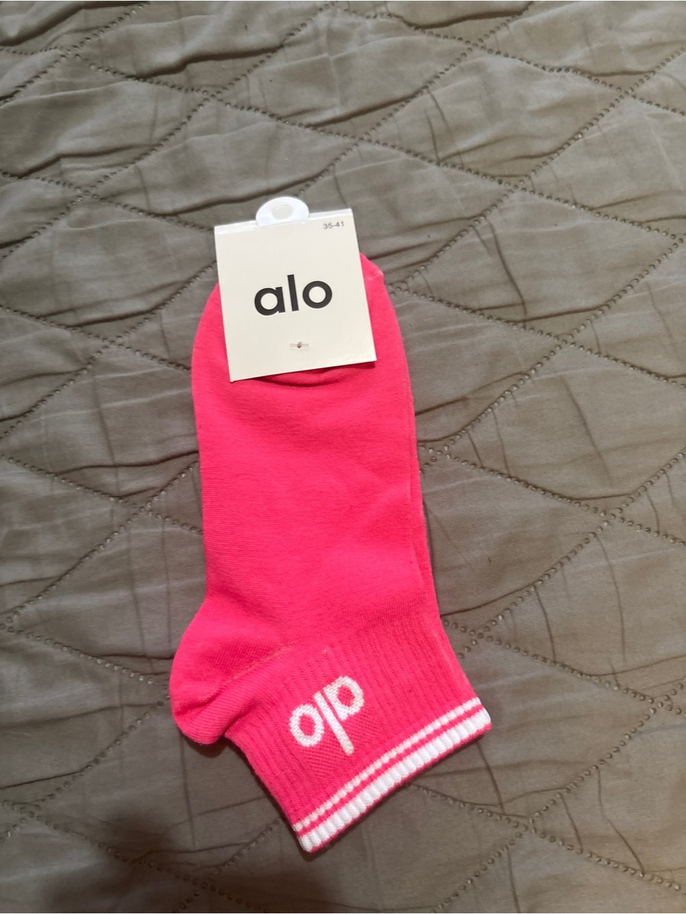 ALO Yoga Women’s No-Show Athletic Socks in Hot Pink with White Stripes